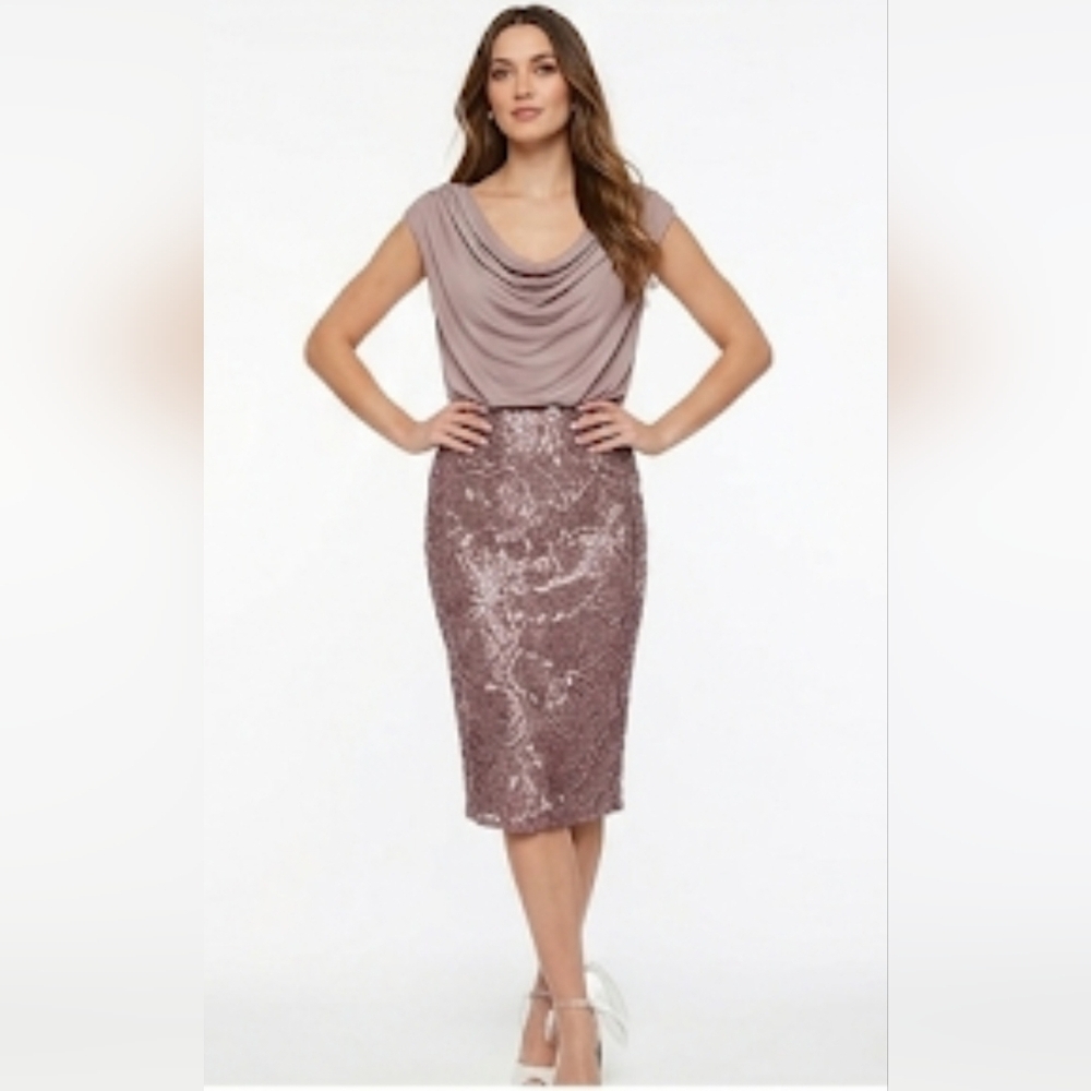 Simply Liliana Mauve Draped Bodice Sequin Skirt Wedding Dress